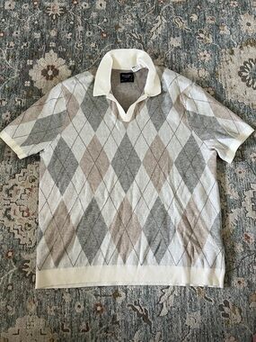 Abercrombie & Fitch Short Sleeve Argyle Polo - Cream, Gray, Taupe